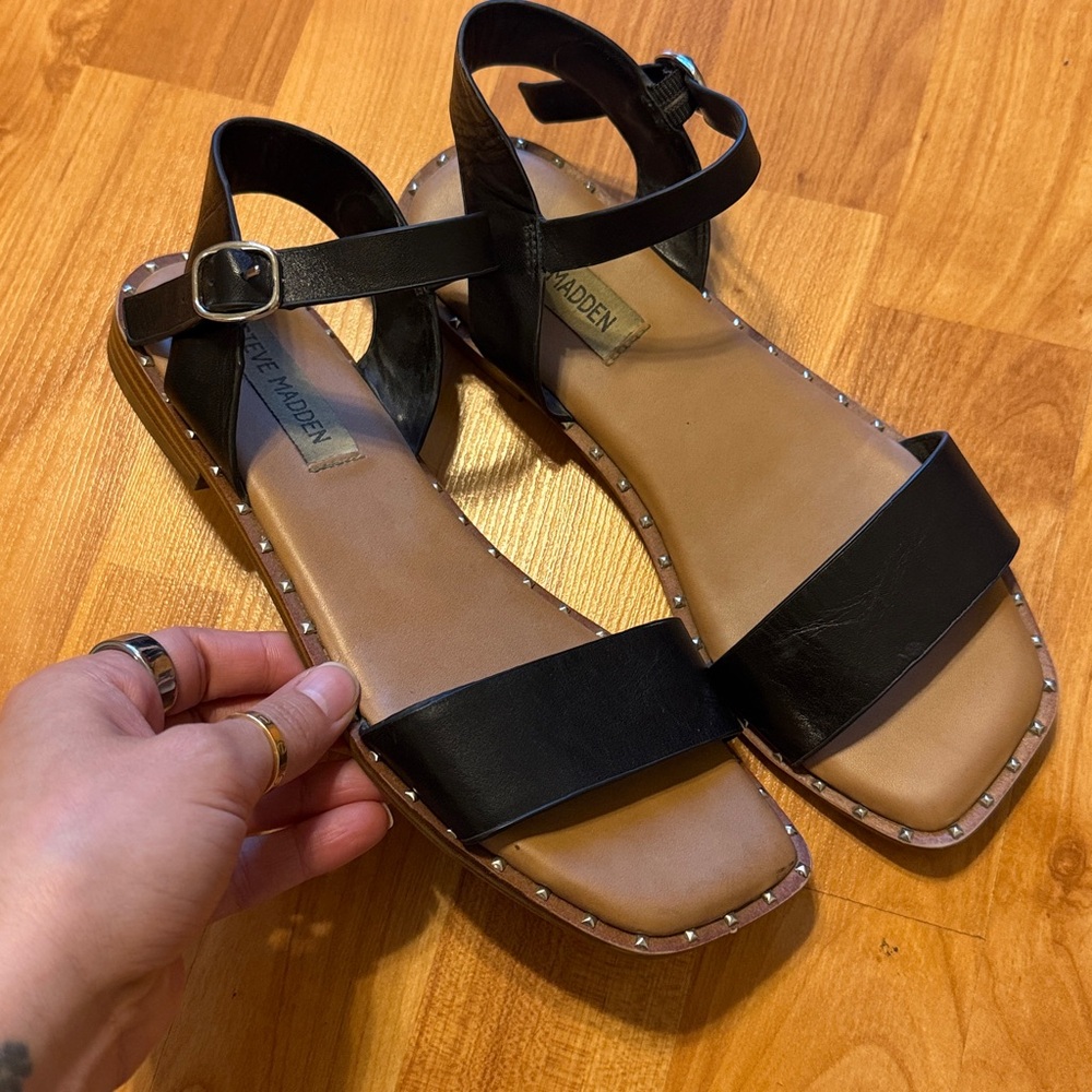 Steve Madden Black Leather Studded Sandals